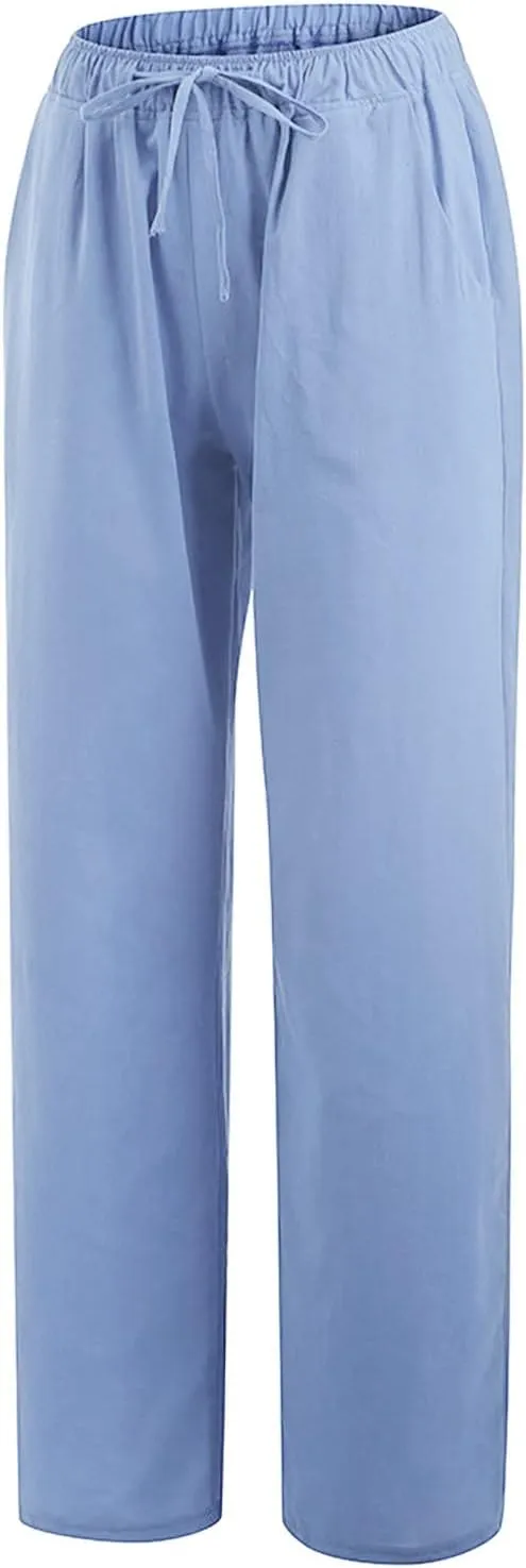 Wide Leg Pants For Women Women's Casual Solid Color Tether Loose Yoga Trousers Summer Linen Pants For Women