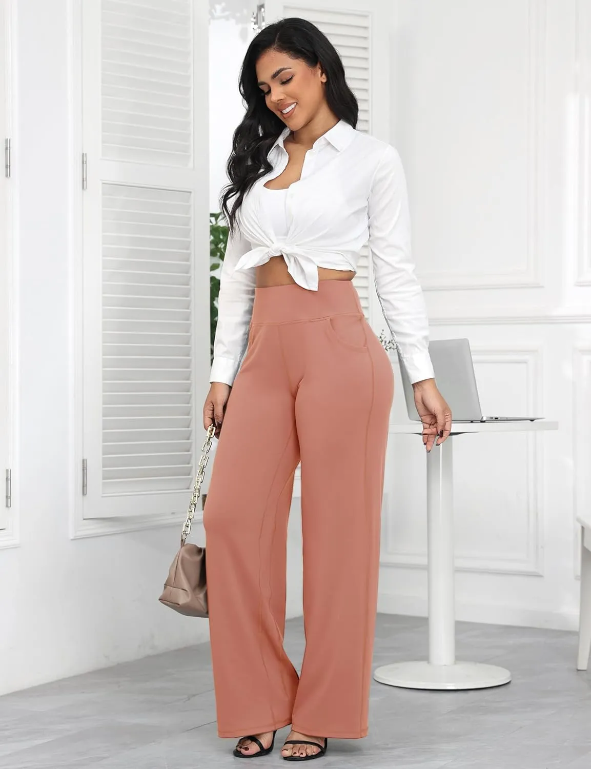 Wide Leg Pants Women High-Waisted Yoga Work Dress Pants, Casual Sweatpants, Petite/Regular/Tall