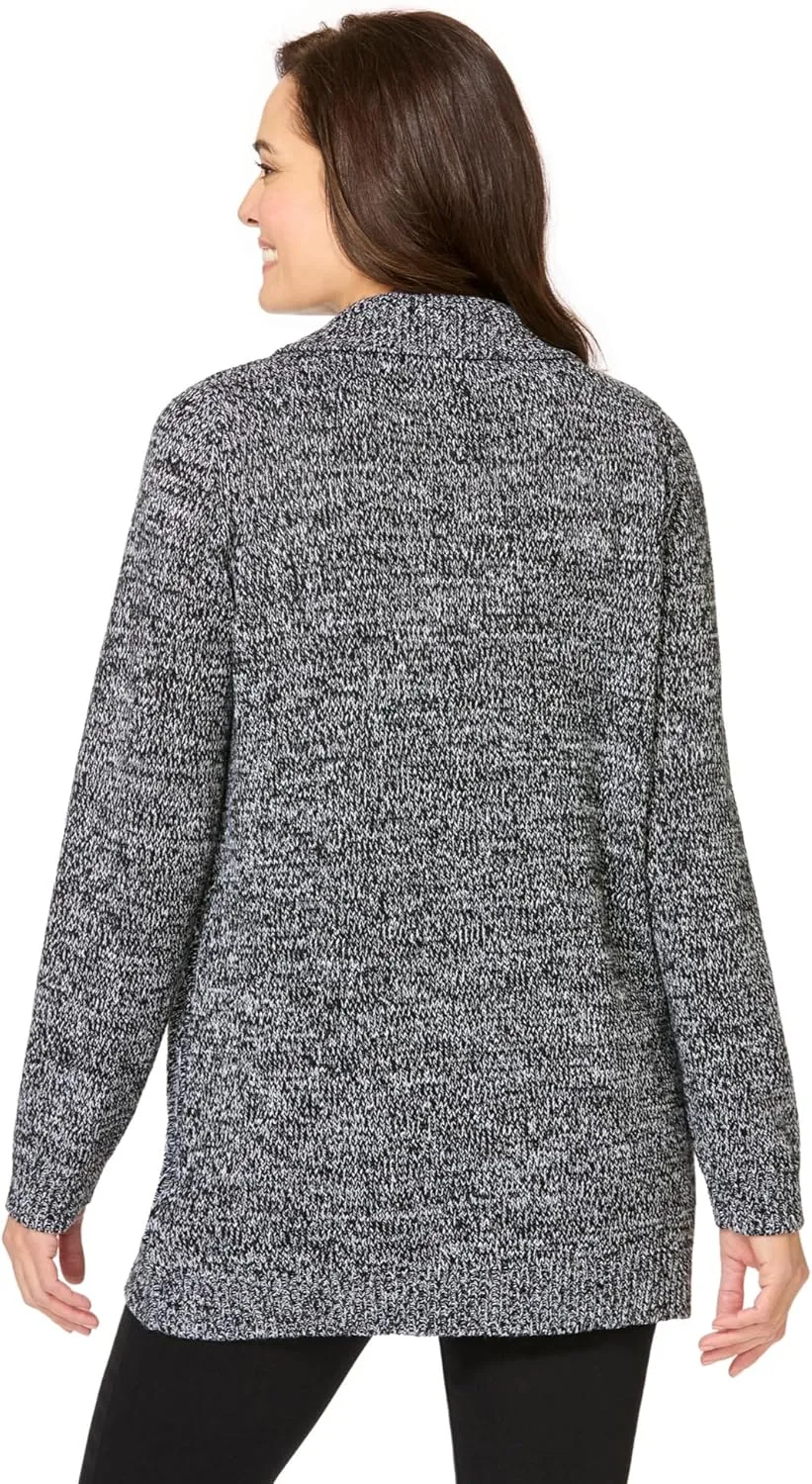Woman Within Plus Size Marled Zip-Front Cable Knit Cardigan