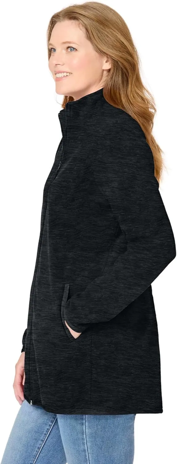 Woman Within Plus Size Zip-Front Microfleece Jacket Long Oversized Fleece