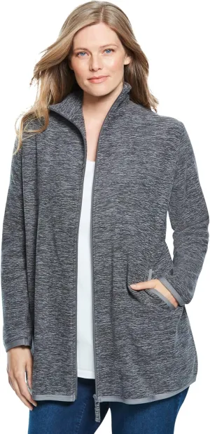 Woman Within Plus Size Zip-Front Microfleece Jacket Long Oversized Fleece