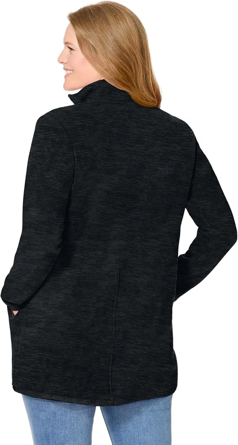 Woman Within Plus Size Zip-Front Microfleece Jacket Long Oversized Fleece