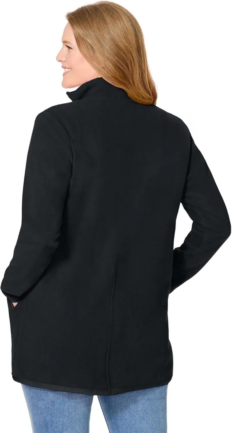 Woman Within Plus Size Zip-Front Microfleece Jacket Long Oversized Fleece