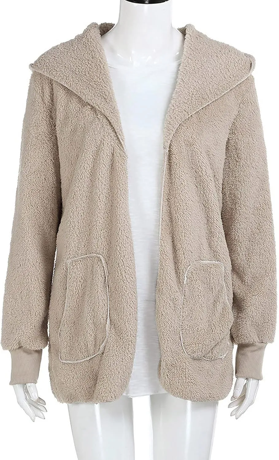 Women 2023 Fall Winter Fleece Jackets Oversized Long Sleeve Open Front Hooded Sherpa Cardigan Warm Fuzzy Coat Outwear