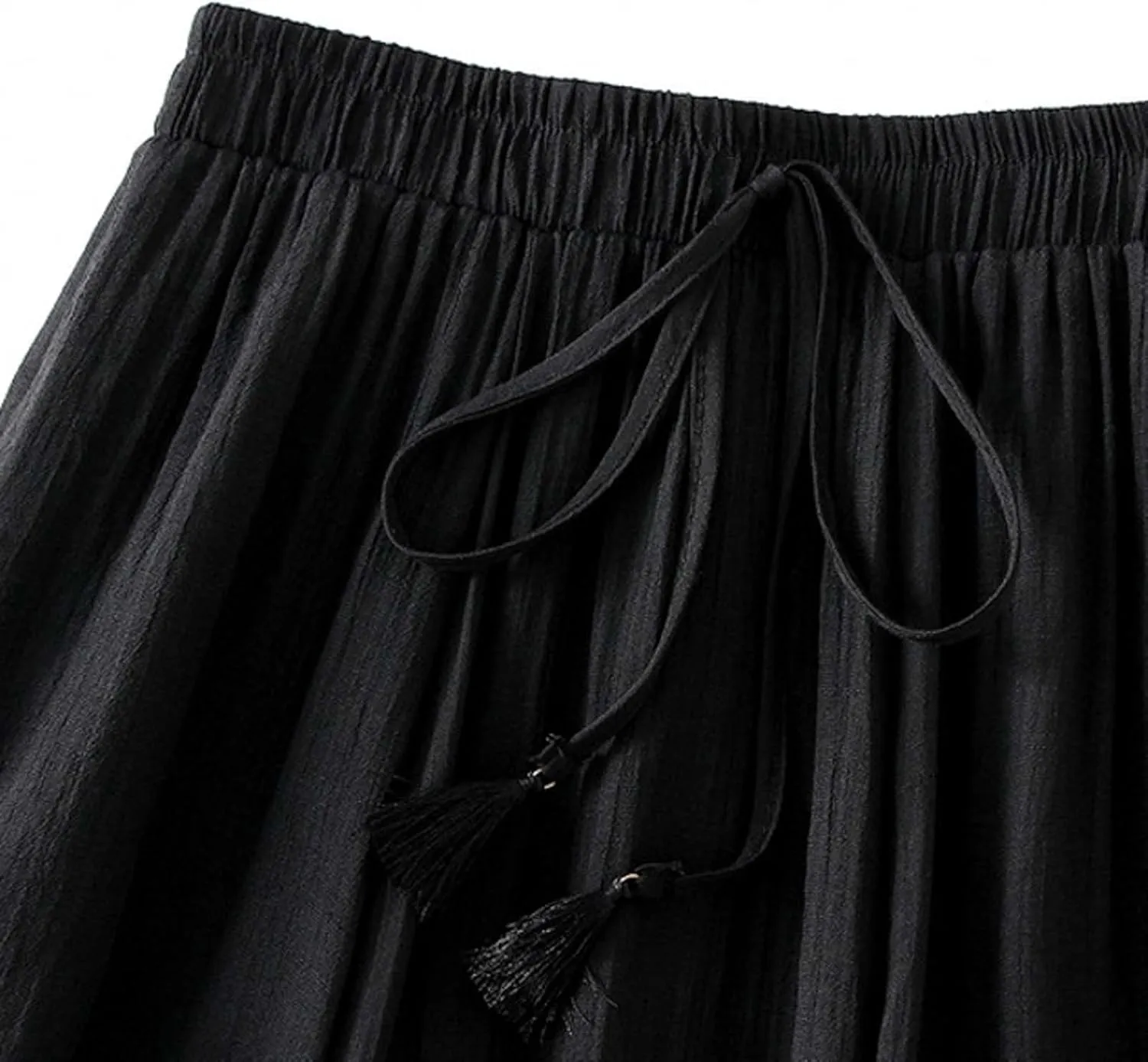 Women Cotton Linen Skirt Solid Elastic Waisted Pleated Long Skirt Summer Casual Flowy Beach Holiday Bohemian Skirts