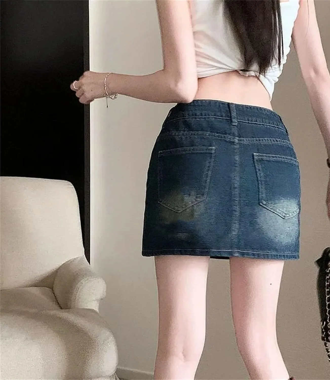 Women Korean Style High Waisted Mini Skirts Summer Vintage Denim Skirt All-Match Slim Casual Jean Skirt