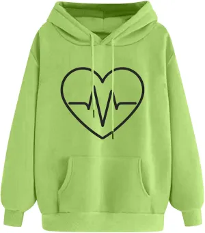 Women Oversized Graphic Hoodies 2024 Trendy Long Sleeve Sweatshirts Casual Drawstring Pullover Tops With Pockets