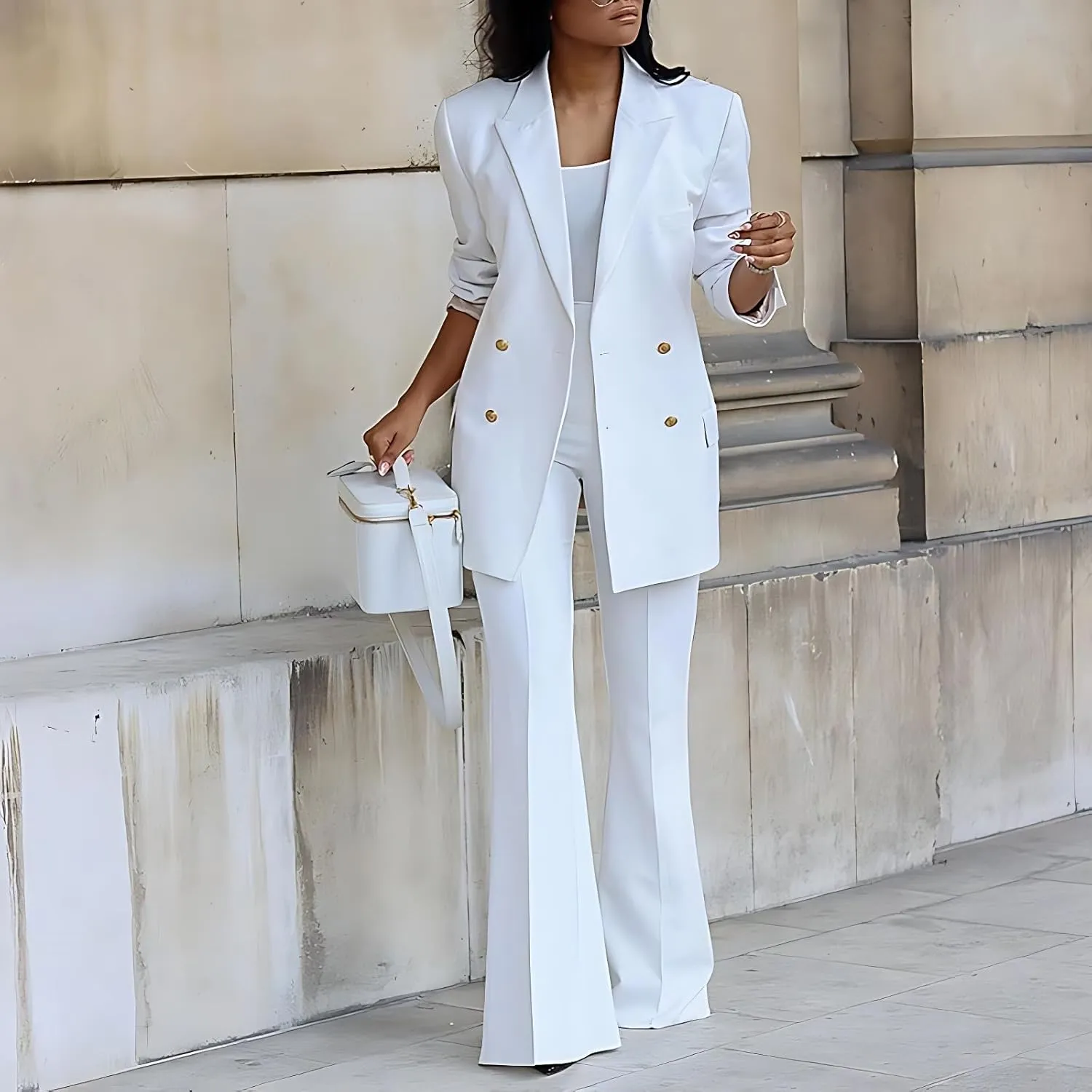 Women Pantsuit Wide Leg 2 Piece Set Dressy Office Business Attire Work Wear Long Plus Size