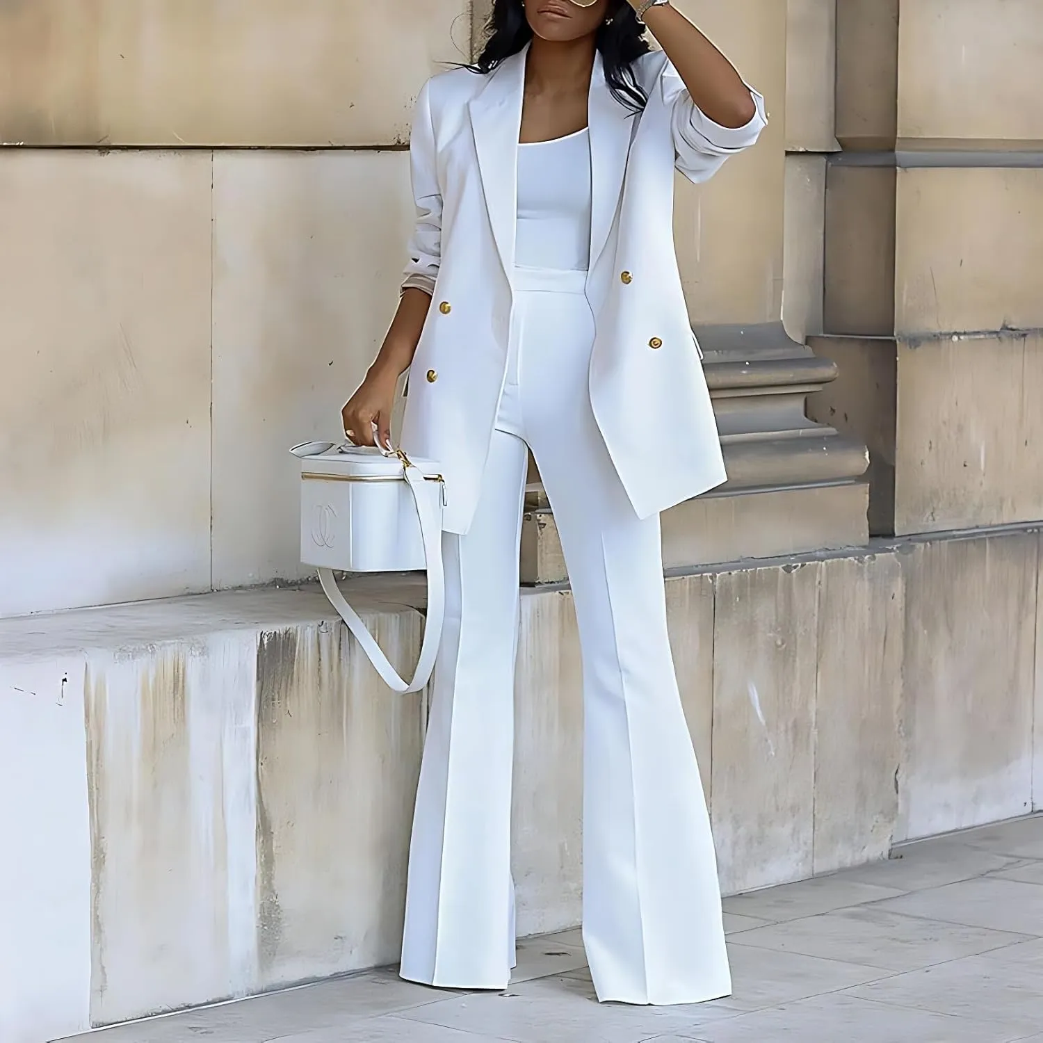 Women Pantsuit Wide Leg 2 Piece Set Dressy Office Business Attire Work Wear Long Plus Size