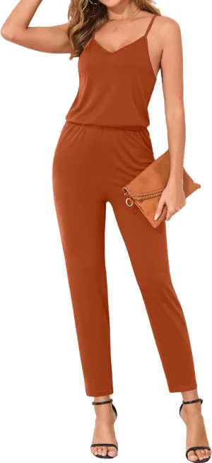 Women Spaghetti Strap Jumpsuits Dressy Sleeveless Tapered Leg Rompers 2025 Trendy Summer Outfits Casual Clothes