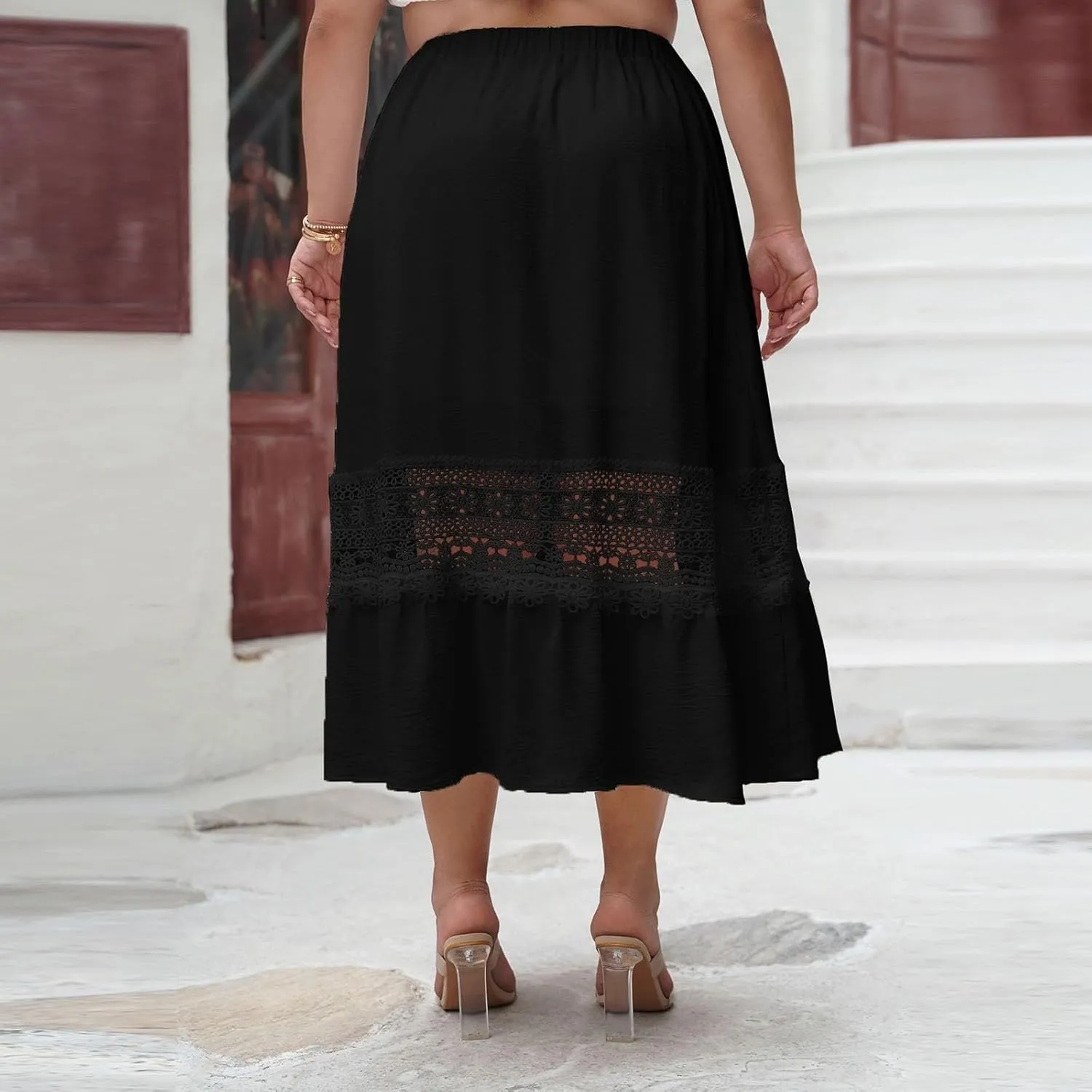 Women Summer Beach Skirts 2025 Vacation Boho Style Midi Skirt Loose Elastic Waist Casual Half Dress Resort Wear