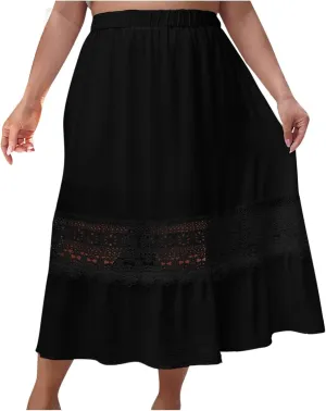 Women Summer Beach Skirts 2025 Vacation Boho Style Midi Skirt Loose Elastic Waist Casual Half Dress Resort Wear