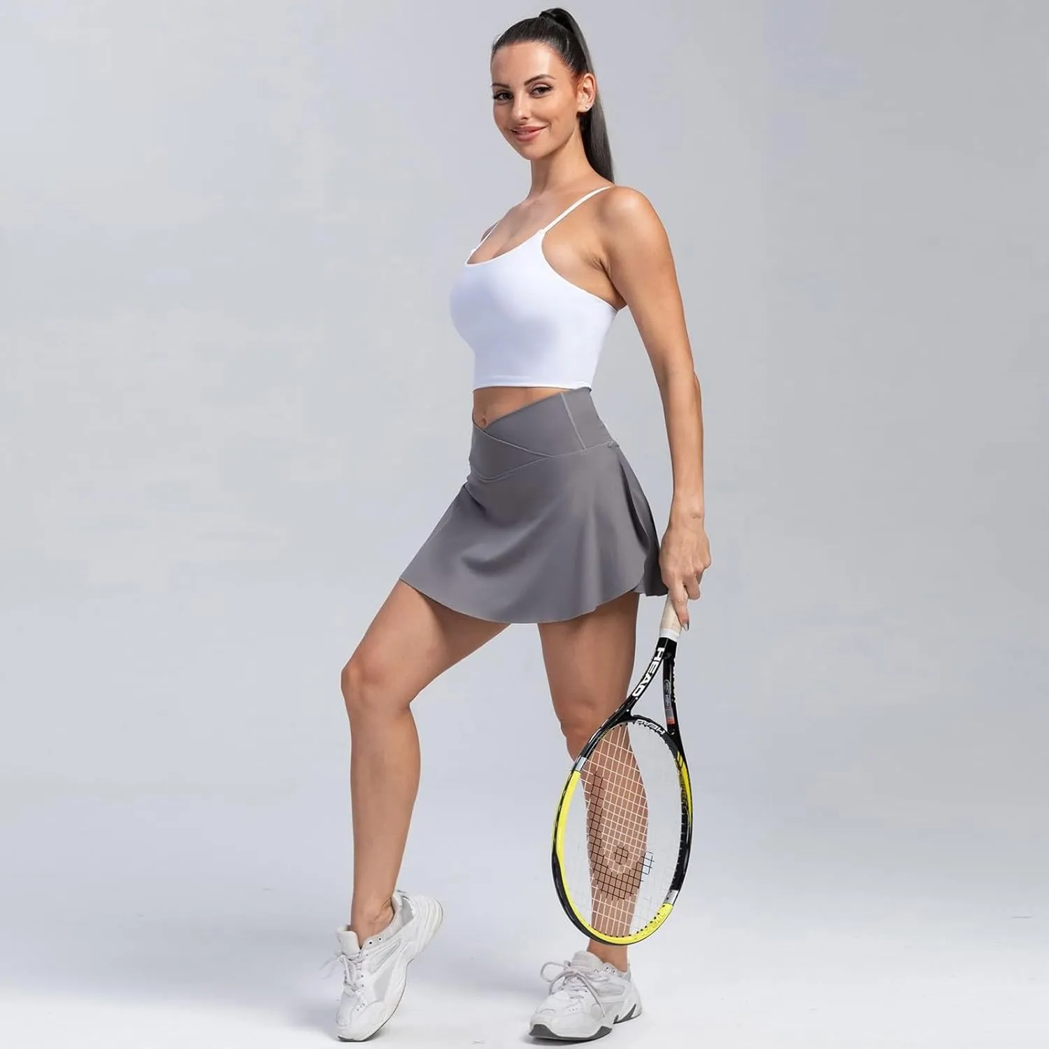 Women Tennis Skirt Crossover High Waisted Athletic Skorts with Pockets Flowy Mini Golf Skirts with Shorts Underneath