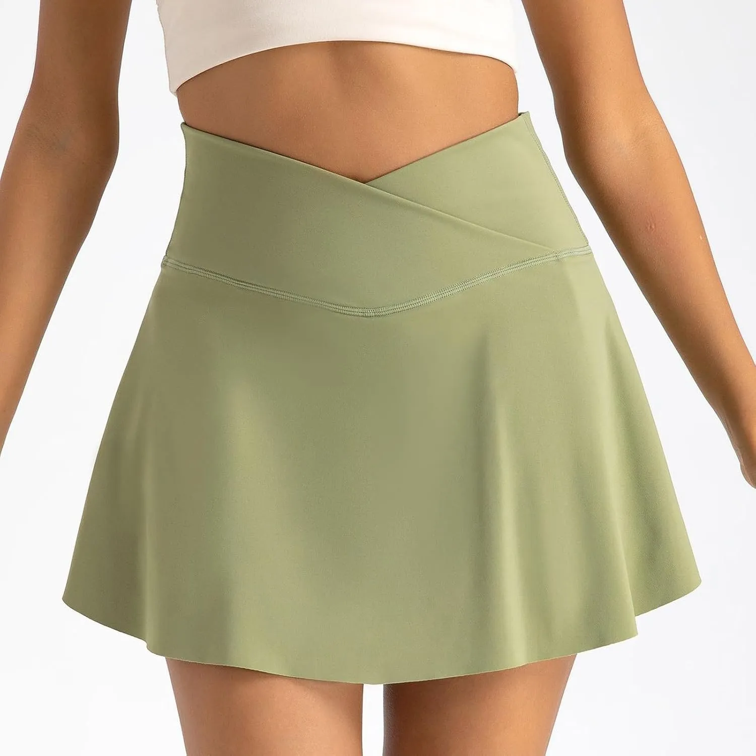 Women Tennis Skirt Crossover High Waisted Athletic Skorts with Pockets Flowy Mini Golf Skirts with Shorts Underneath