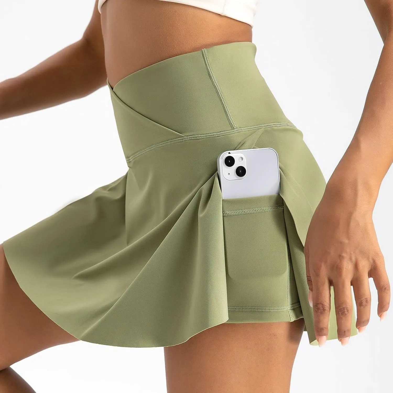 Women Tennis Skirt Crossover High Waisted Athletic Skorts with Pockets Flowy Mini Golf Skirts with Shorts Underneath