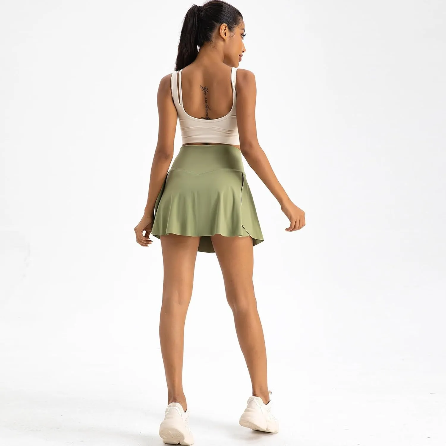 Women Tennis Skirt Crossover High Waisted Athletic Skorts with Pockets Flowy Mini Golf Skirts with Shorts Underneath