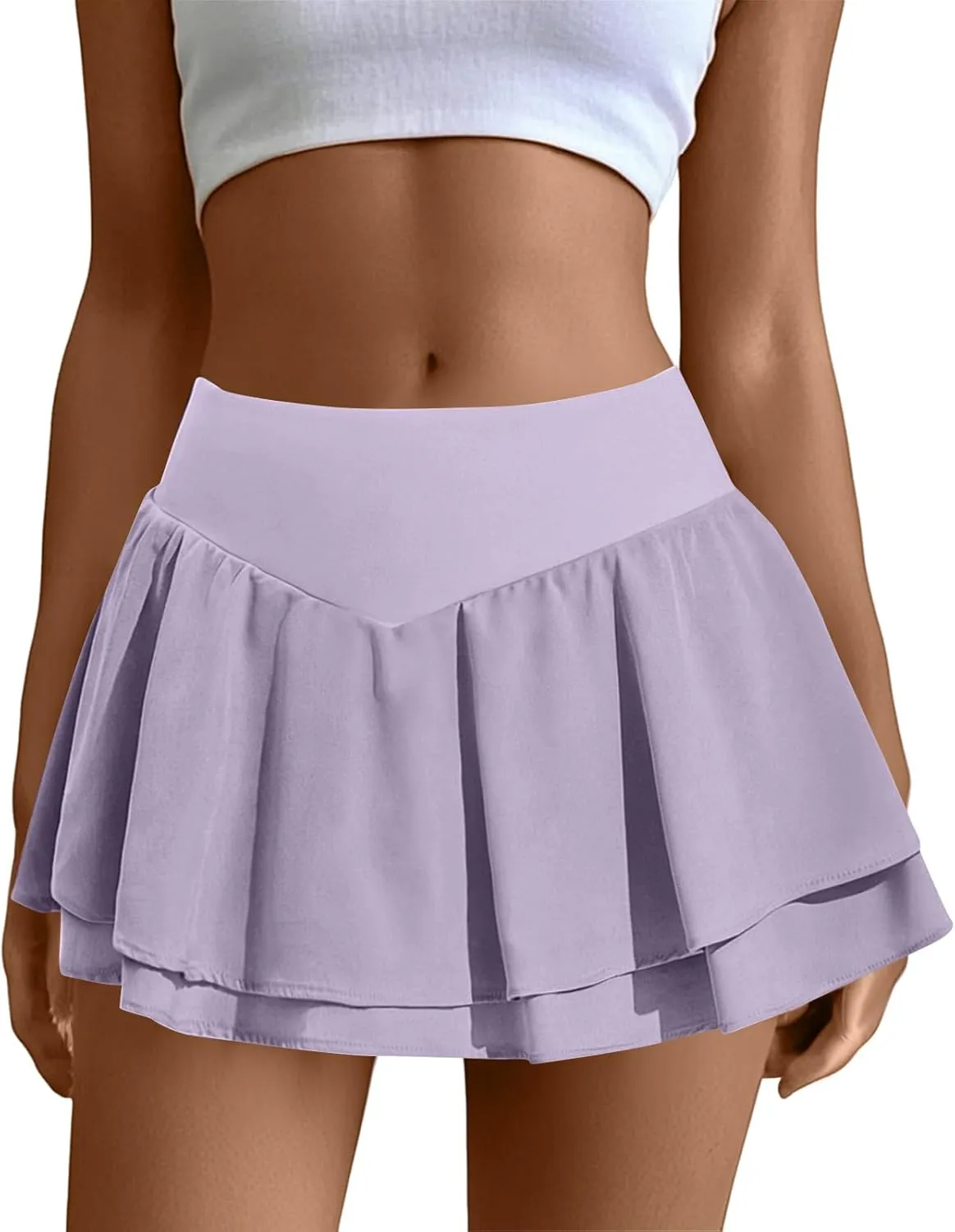 Women Tennis Skirt High Waisted Mini Athletic Skorts with Pockets Cute Summer Double Ruffle Flowy Pleated Golf Skirts