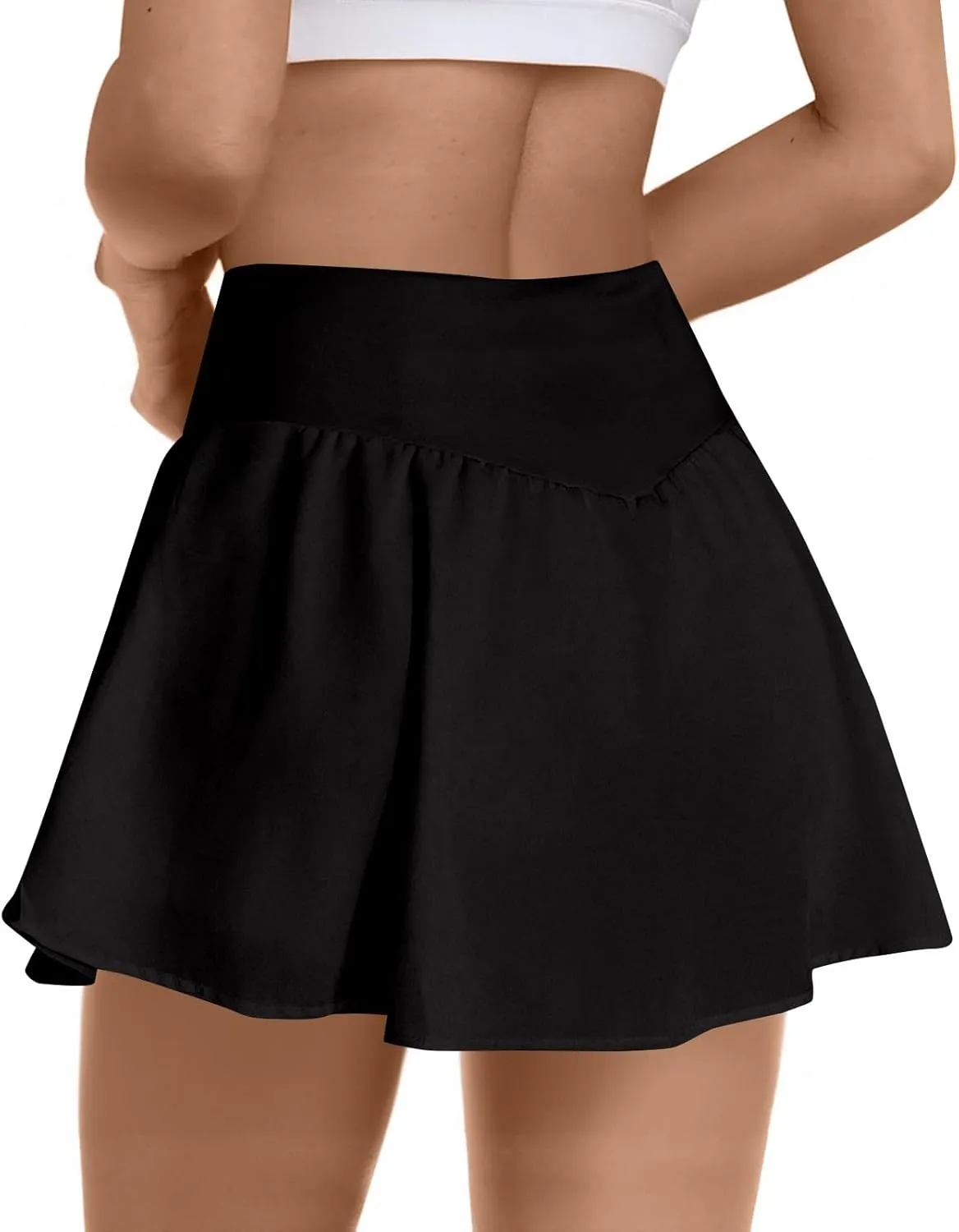 Women Tennis Skirt High Waisted Mini Athletic Skorts with Pockets Cute Summer Double Ruffle Flowy Pleated Golf Skirts
