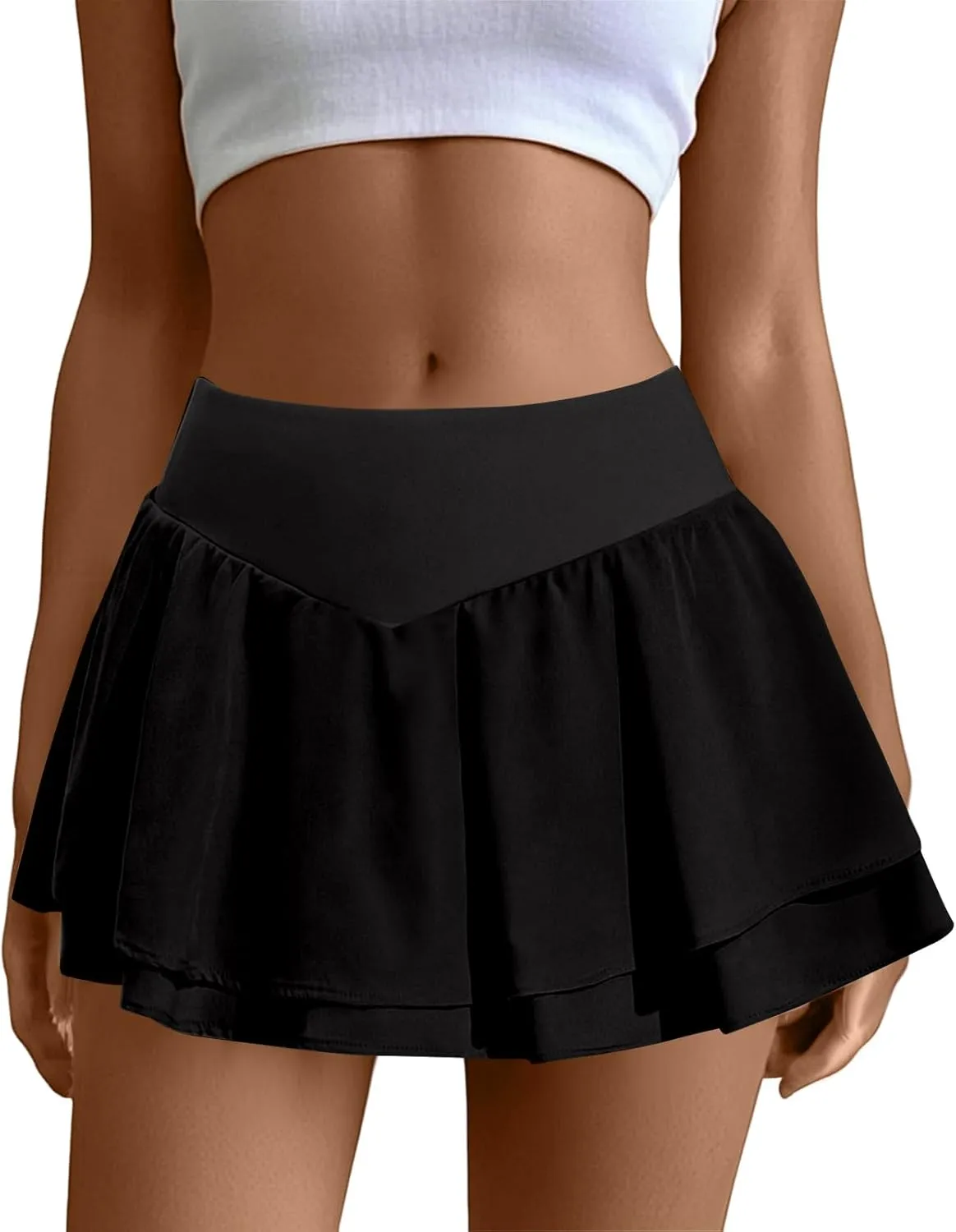 Women Tennis Skirt High Waisted Mini Athletic Skorts with Pockets Cute Summer Double Ruffle Flowy Pleated Golf Skirts