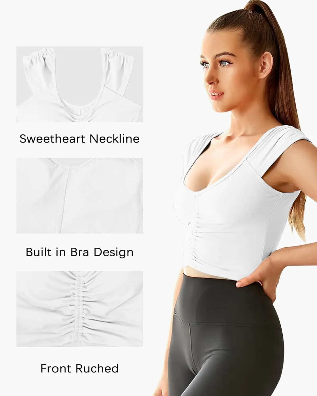 Women Workout Tops Sleeveless Yoga Longline Sports Bra Cutout Short Sleeve Crop Tank Top Gym Running Athletic Shirt U-Back