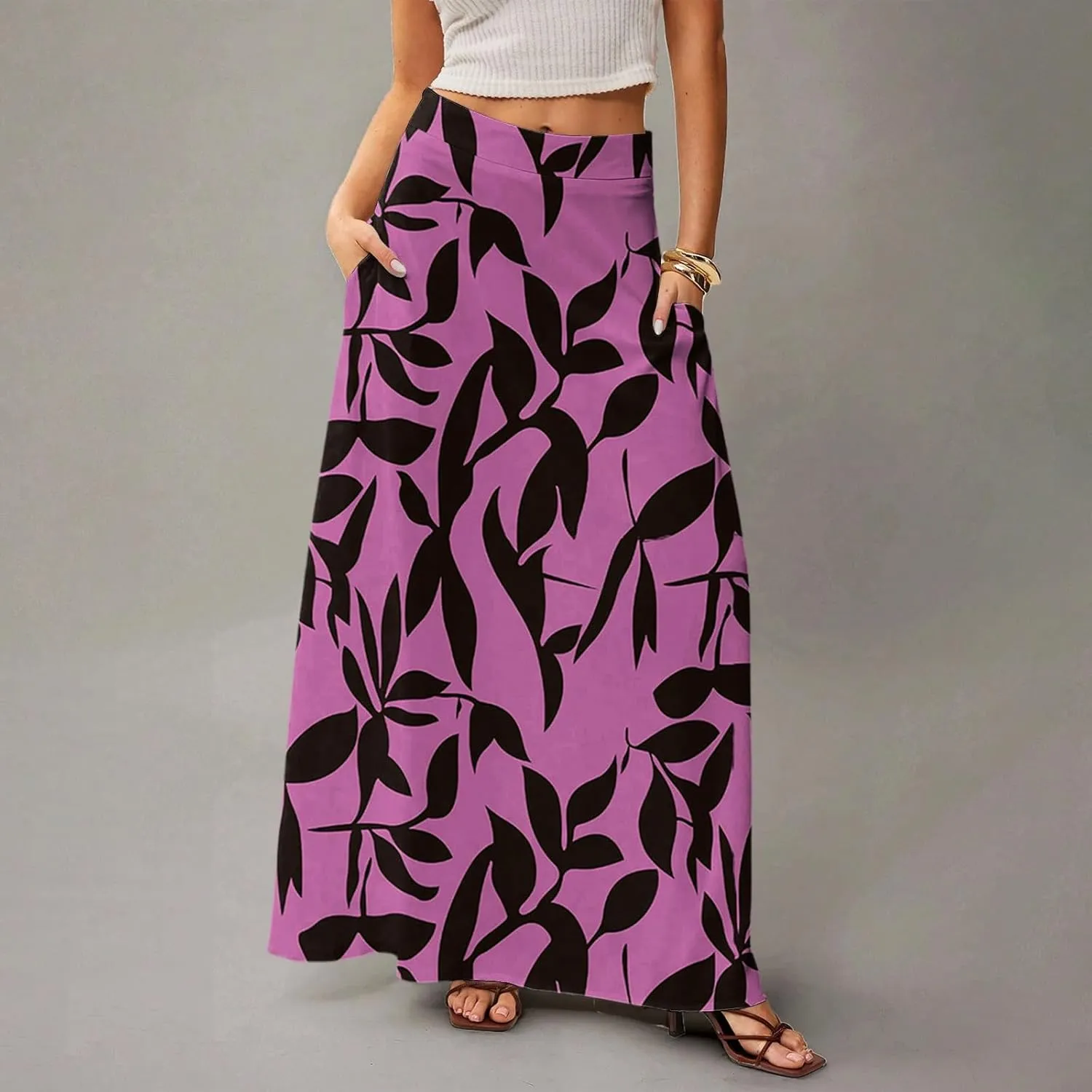 Women's 2025 Bohemian Long Skirts High Waist Flowy A Line Maxi Skirts with Pocket, S-2XL