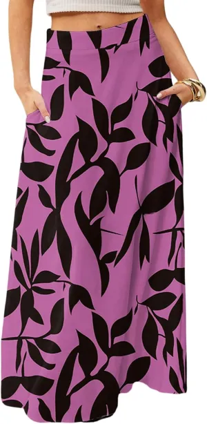 Women's 2025 Bohemian Long Skirts High Waist Flowy A Line Maxi Skirts with Pocket, S-2XL