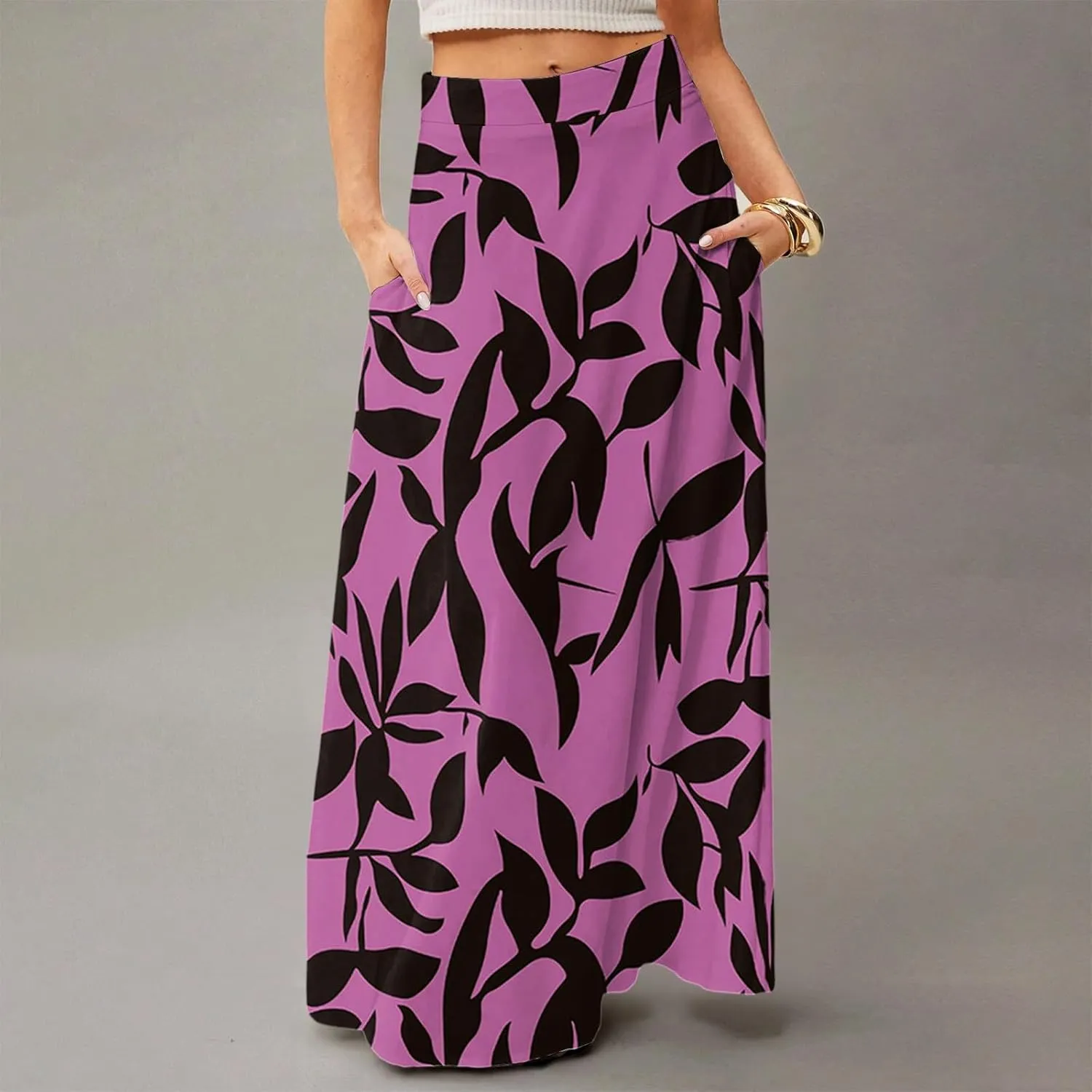 Women's 2025 Bohemian Long Skirts High Waist Flowy A Line Maxi Skirts with Pocket, S-2XL