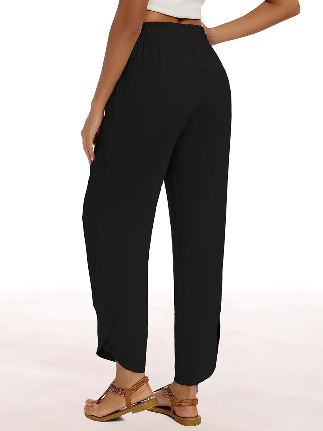 Womens Baggy Wide Leg Pants Casual Elastic Waisted Lounge Pants Palazzo Harem Pants Trousers with Pockets