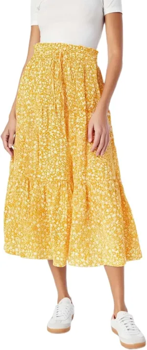 Women's Bohemian Floral Skirts Tiered Ruffle Elastic High Waisted Drawstring A-Line Flowy Swing Long Dress