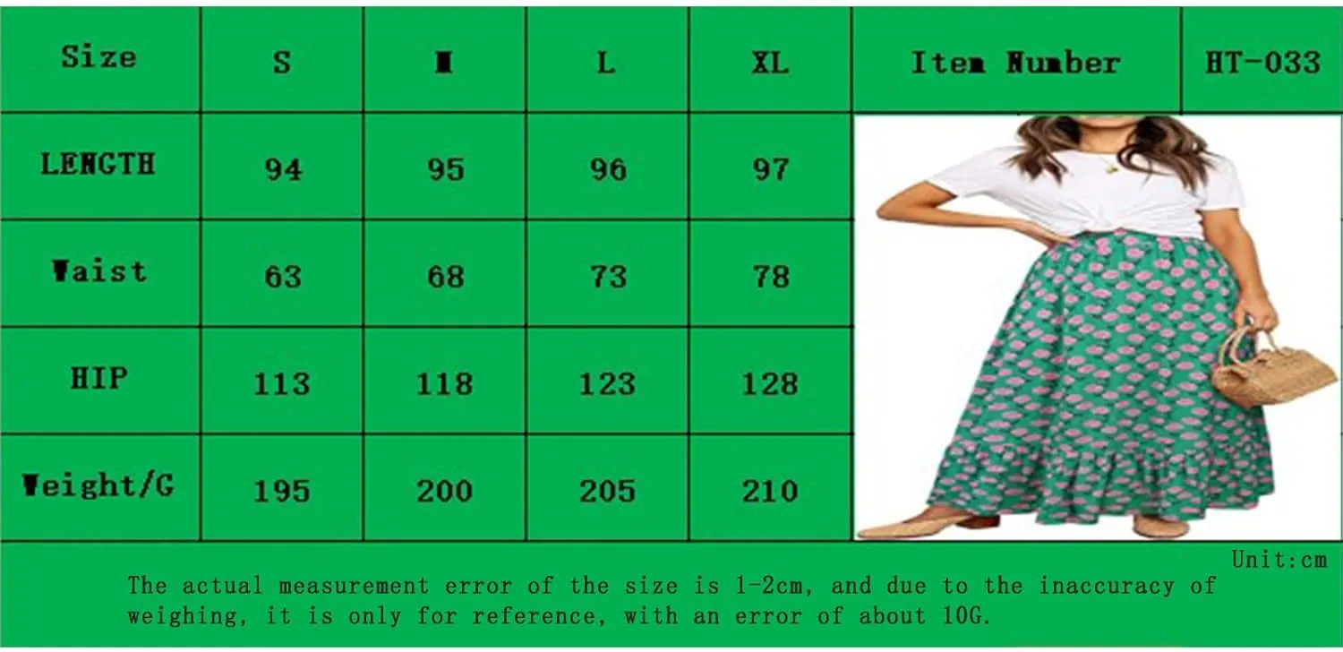 Women's Bohemian Maxi Skirts Boho Floral Tiered Skirt Casual High Waist Ruffle A-Line Flowy Swing Beach Long Skirts