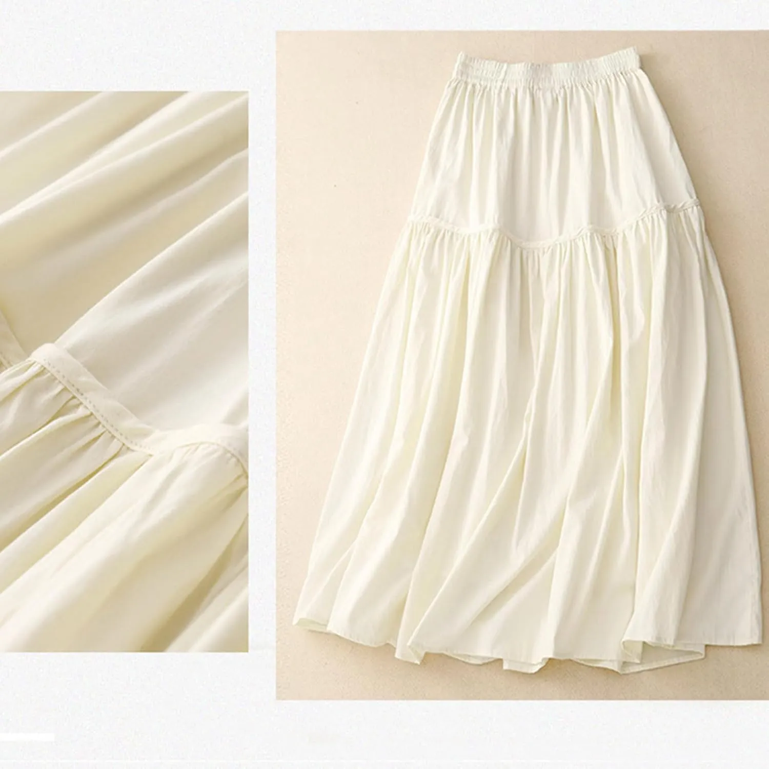 Women's Bohemian Skirt 2025 Fashion Elastic Waist Pleated Dress Summer Solid Flowy Swing Tiered A Line Midi Skirts