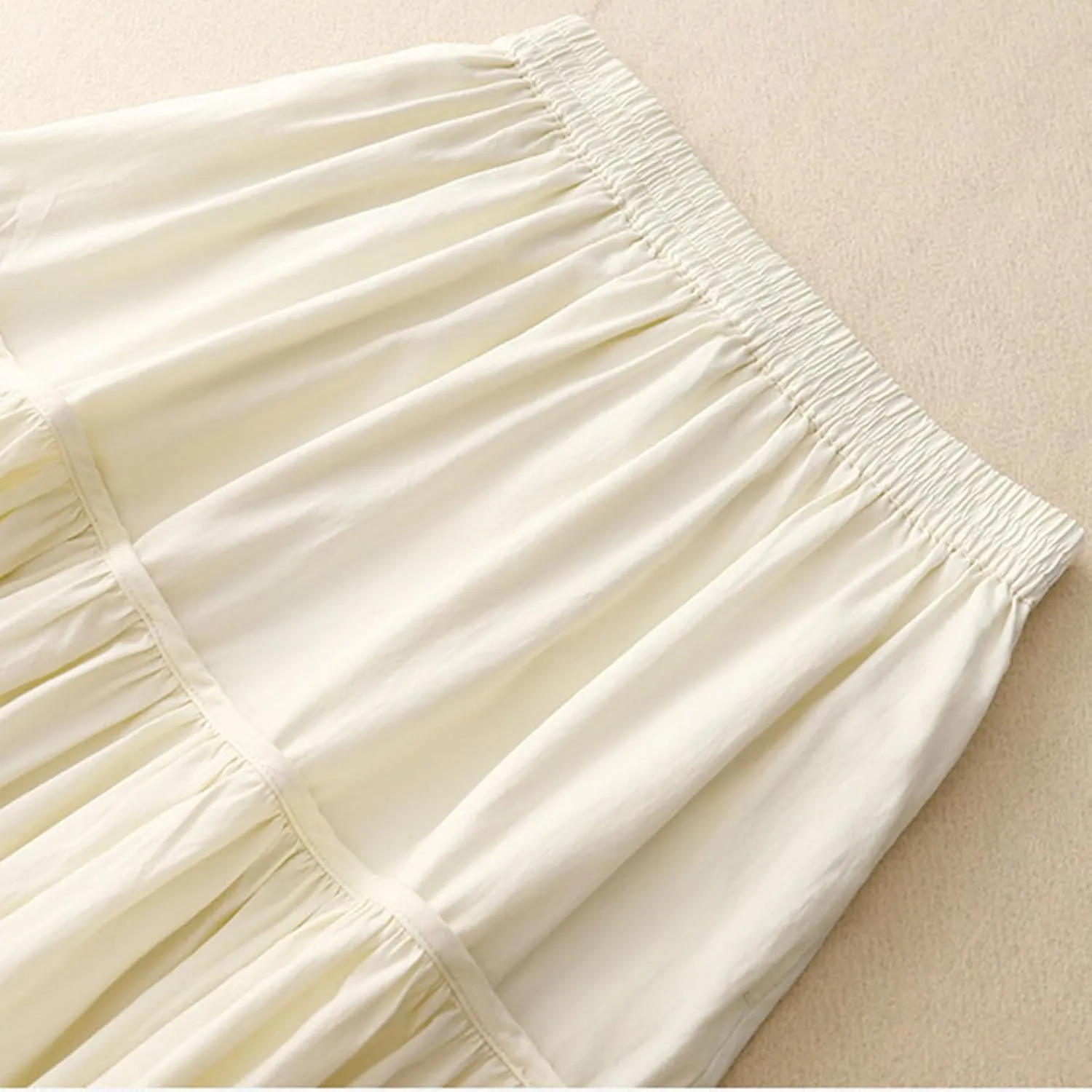 Women's Bohemian Skirt 2025 Fashion Elastic Waist Pleated Dress Summer Solid Flowy Swing Tiered A Line Midi Skirts