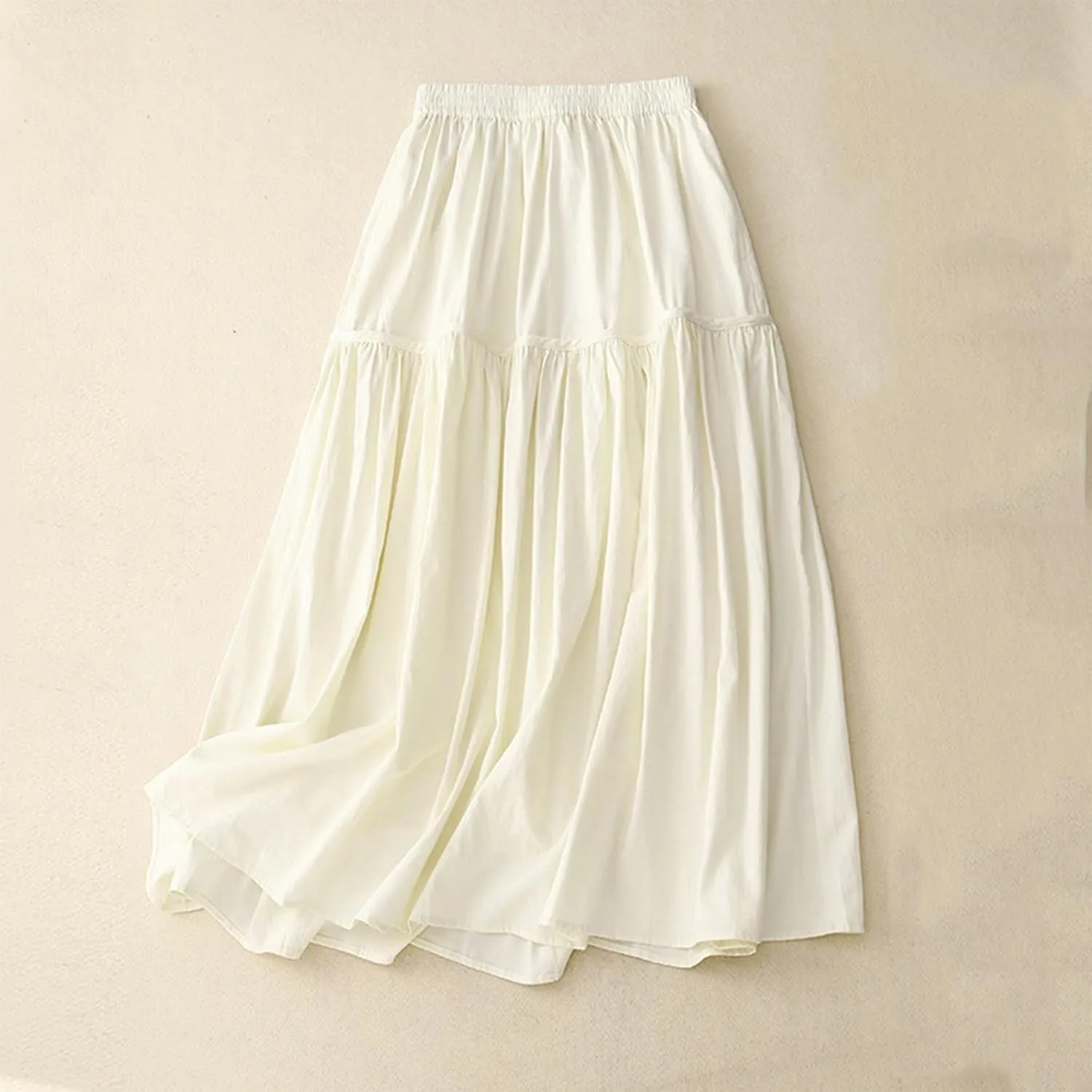 Women's Bohemian Skirt 2025 Fashion Elastic Waist Pleated Dress Summer Solid Flowy Swing Tiered A Line Midi Skirts