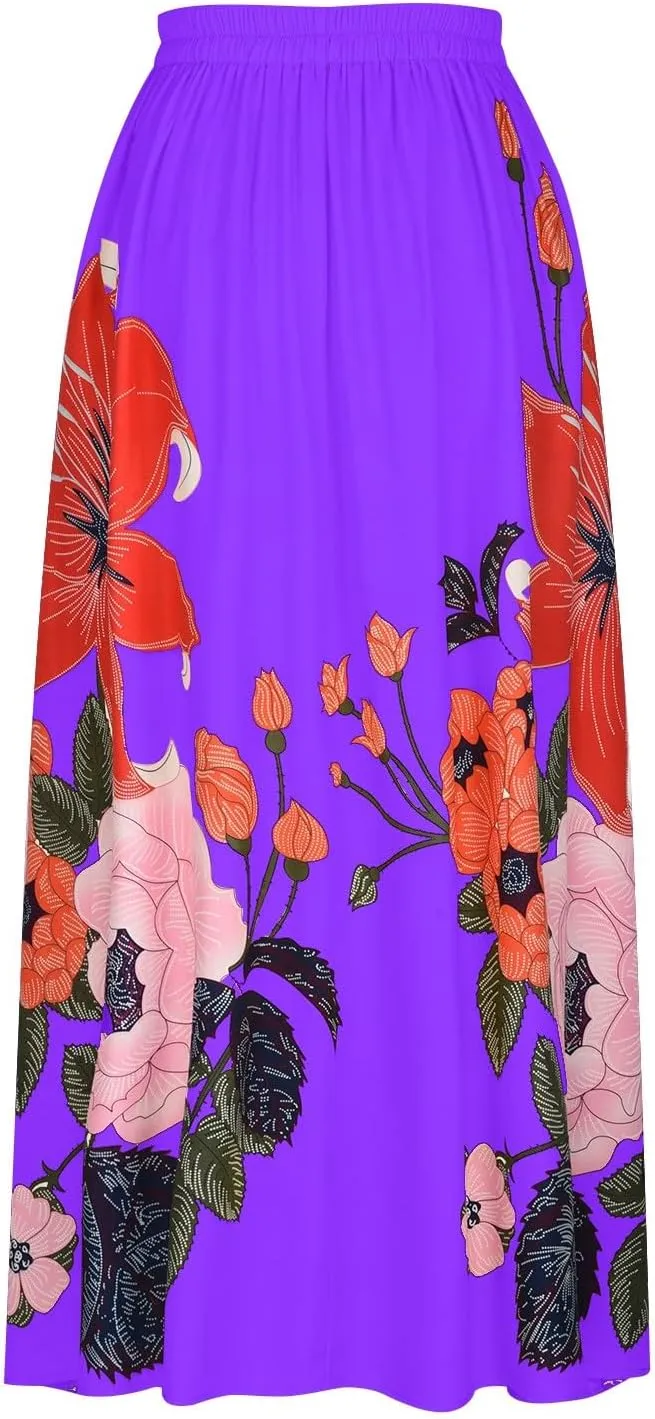 Women's Boho Skirt Summer Casual Loose Trendy Elastic High Waist Floral Print Bohemian Sun Beach Maxi Skirts 2025