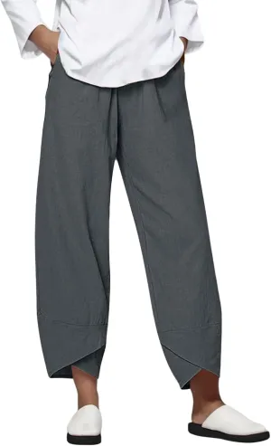 Womens Casual Cotton Linen Pants Trendy Elastic High Waist Crossover Leg Harem Trouser Workout Sport Lounge Sweatpant