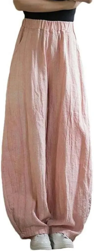 Women's Cotton Cotton Loose Cargo Pants Vintage Elastic Waist Yoga Pants Loose Casual Wide Leg Breathable Harem Pants