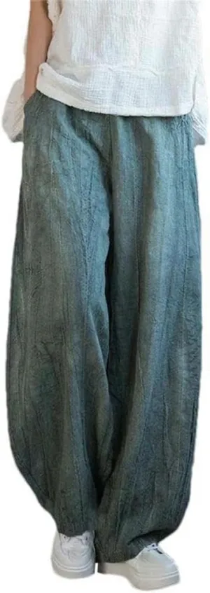 Women's Cotton Cotton Loose Cargo Pants Vintage Elastic Waist Yoga Pants Loose Casual Wide Leg Breathable Harem Pants