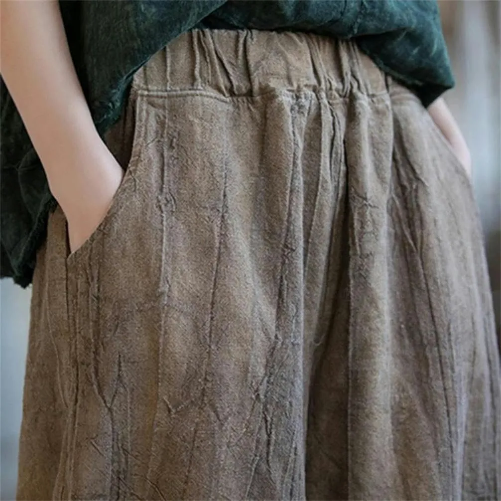 Women's Cotton Cotton Loose Cargo Pants Vintage Elastic Waist Yoga Pants Loose Casual Wide Leg Breathable Harem Pants