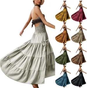 Womens Flowy Pleated Skirts A Line High Smocked Waist Midi Skirt Bohemian Casual Renaissance Skirt with Pockets 2025