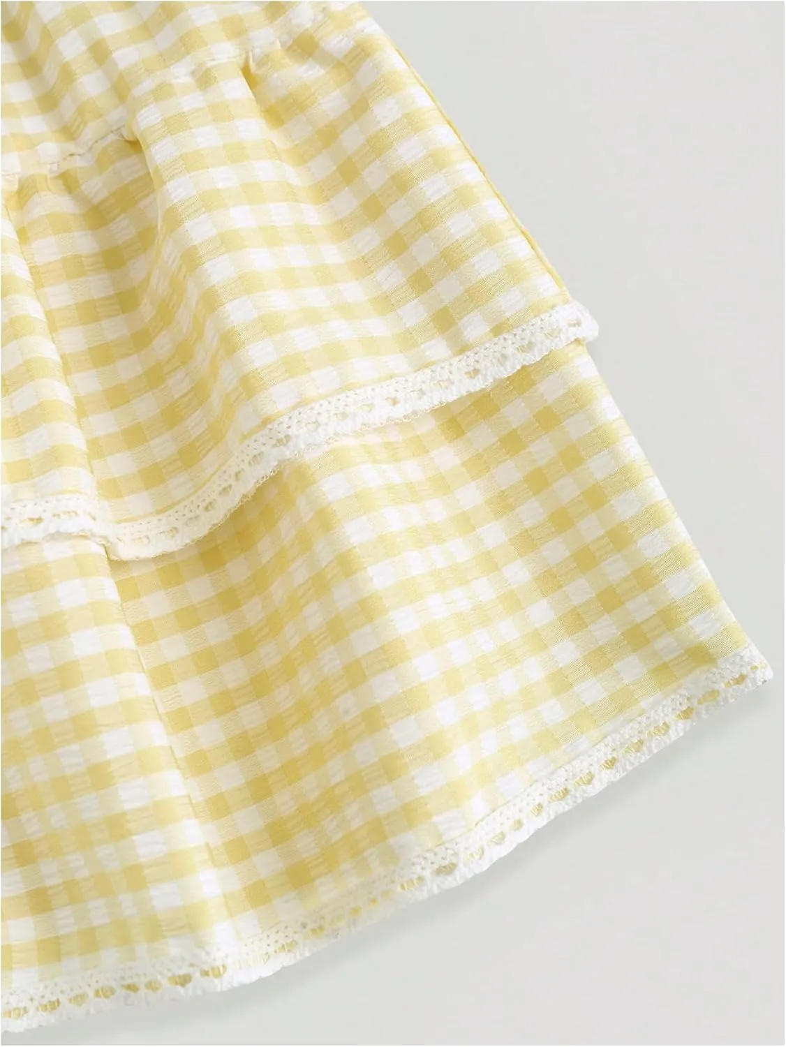 Women's Gingham Plaid Mini Skirt - High Waist A-Line Cake Skirt With Lace Hem