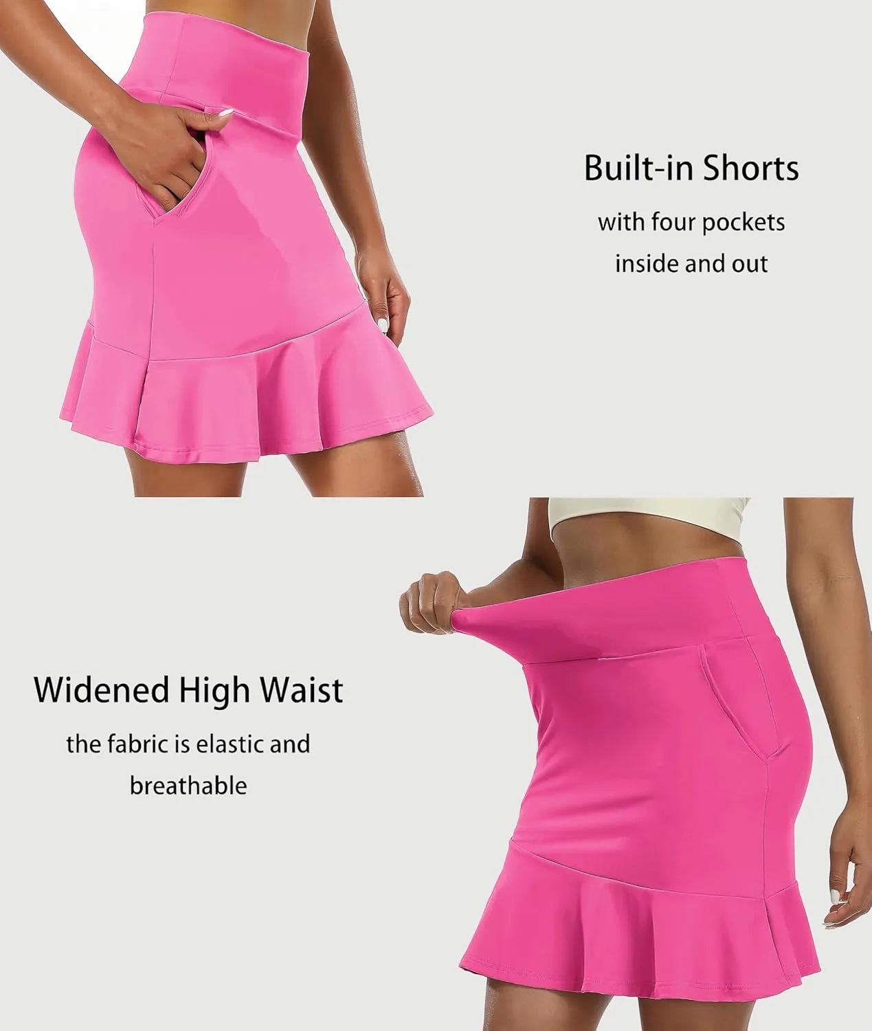 Women's Golf Skirts High Waisted Athletic Tennis Skirt with Shorts Knee Length Skater Running Casual Skort
