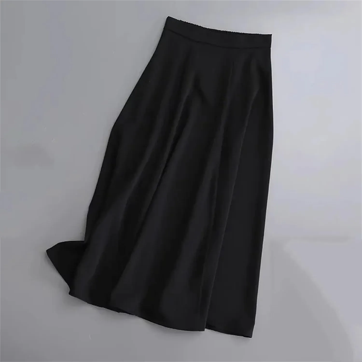 Women's High-Waisted A- Line Swing Skirt Spring Fall Warm Ruffled Midi Skirt Ankle Length Solid Color Work Wear
