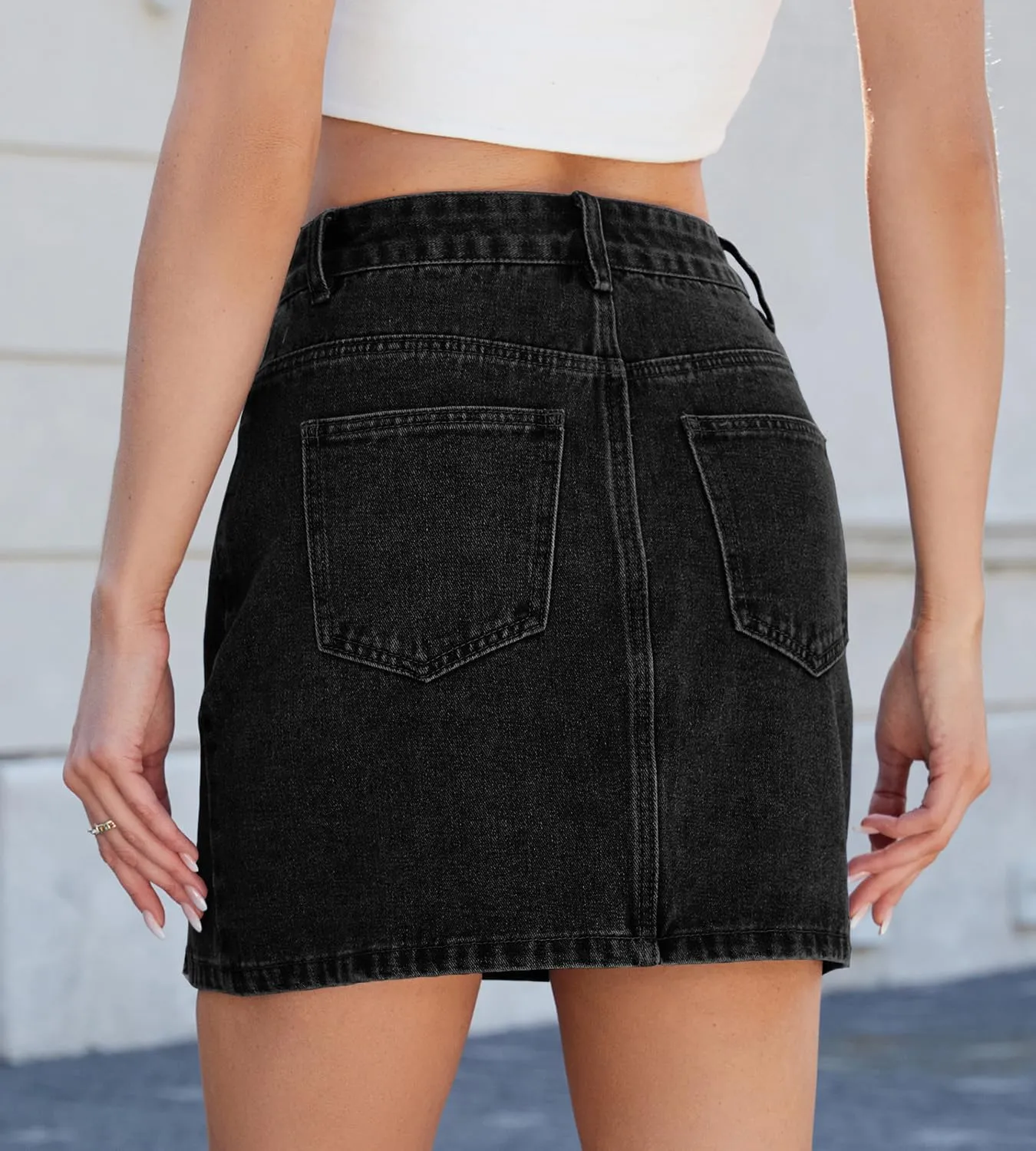 Women's Jean Skirt Summer High Waisted Slit Mini Skirt Y2K Trendy Denim Skorts Skirts with Pockets