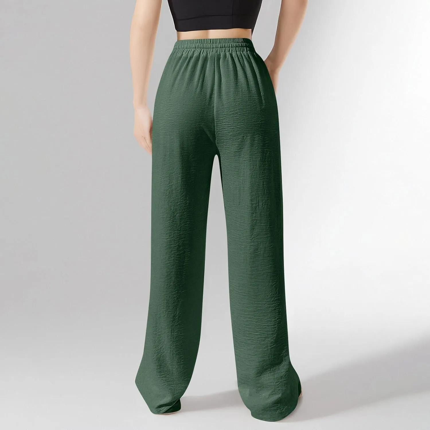 Women's Linen Summer Palazzo Pants Flowy Wide Leg Beach Pants with Pockets