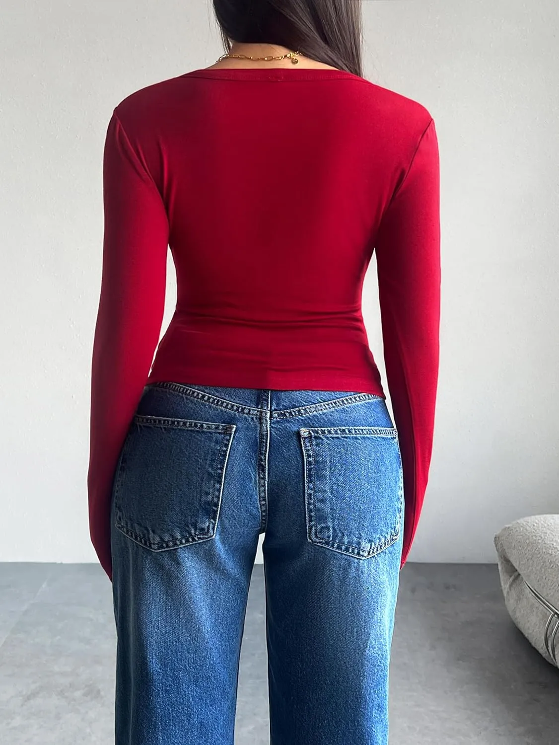 Women's Long Sleeve Shirts Crew Neck Button Down Cardigan T-Shirt Slim Fit Y2K Going Out Casual Fashion Tops
