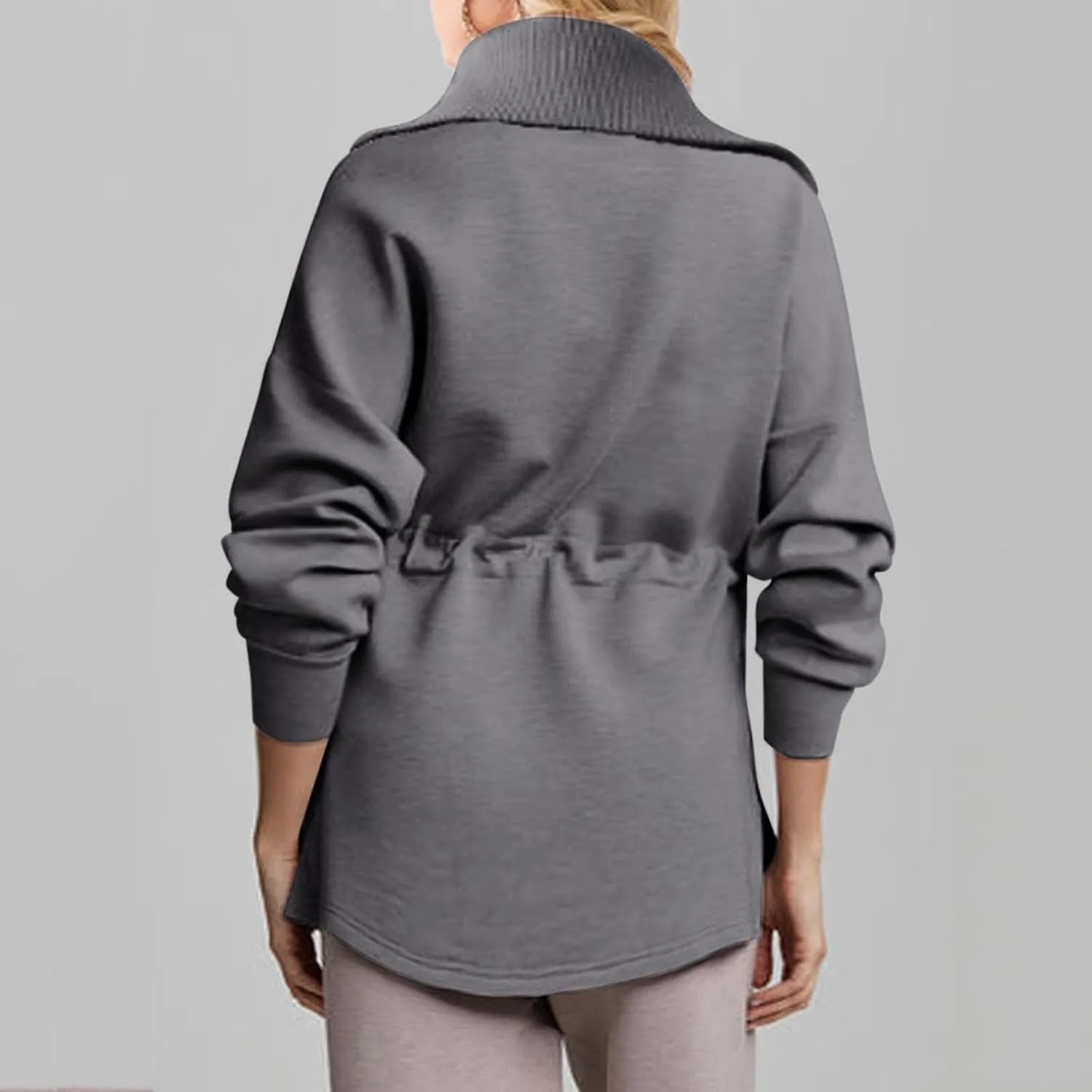 Womens Long Sleeve Tops Half Zip Drawstring Waist Oversized Sweatshirts Fleece Pullover Fashion Outfits 2024