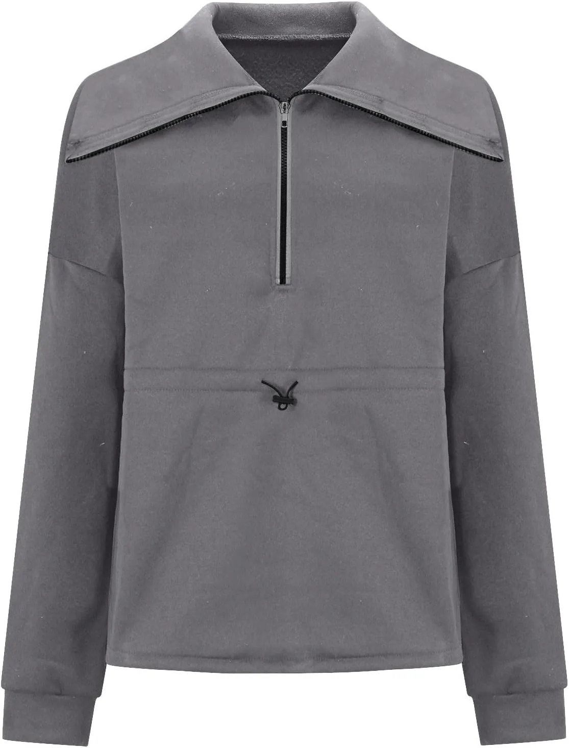 Womens Long Sleeve Tops Half Zip Drawstring Waist Oversized Sweatshirts Fleece Pullover Fashion Outfits 2024