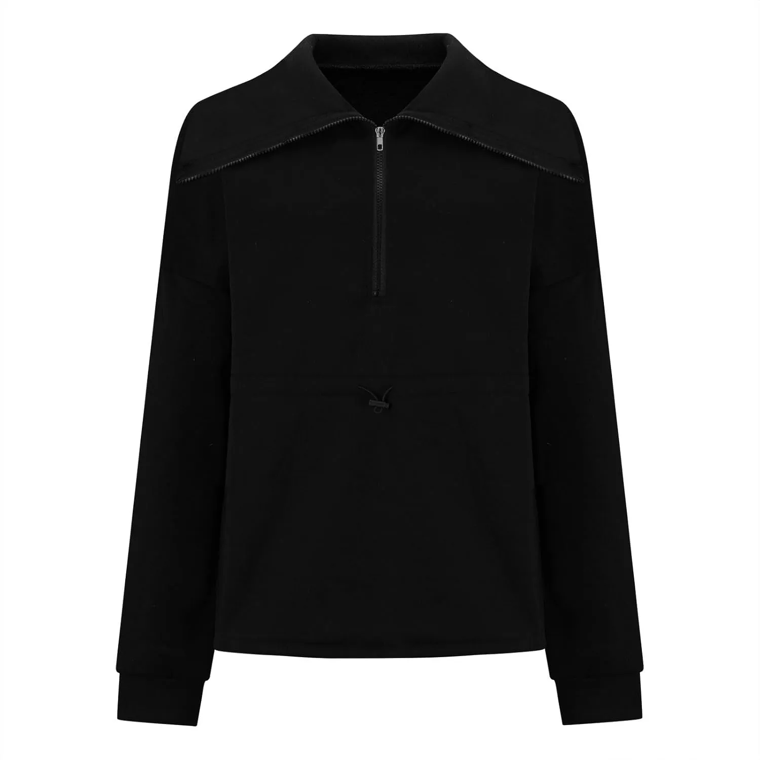 Womens Long Sleeve Tops Half Zip Drawstring Waist Oversized Sweatshirts Fleece Pullover Fashion Outfits 2024
