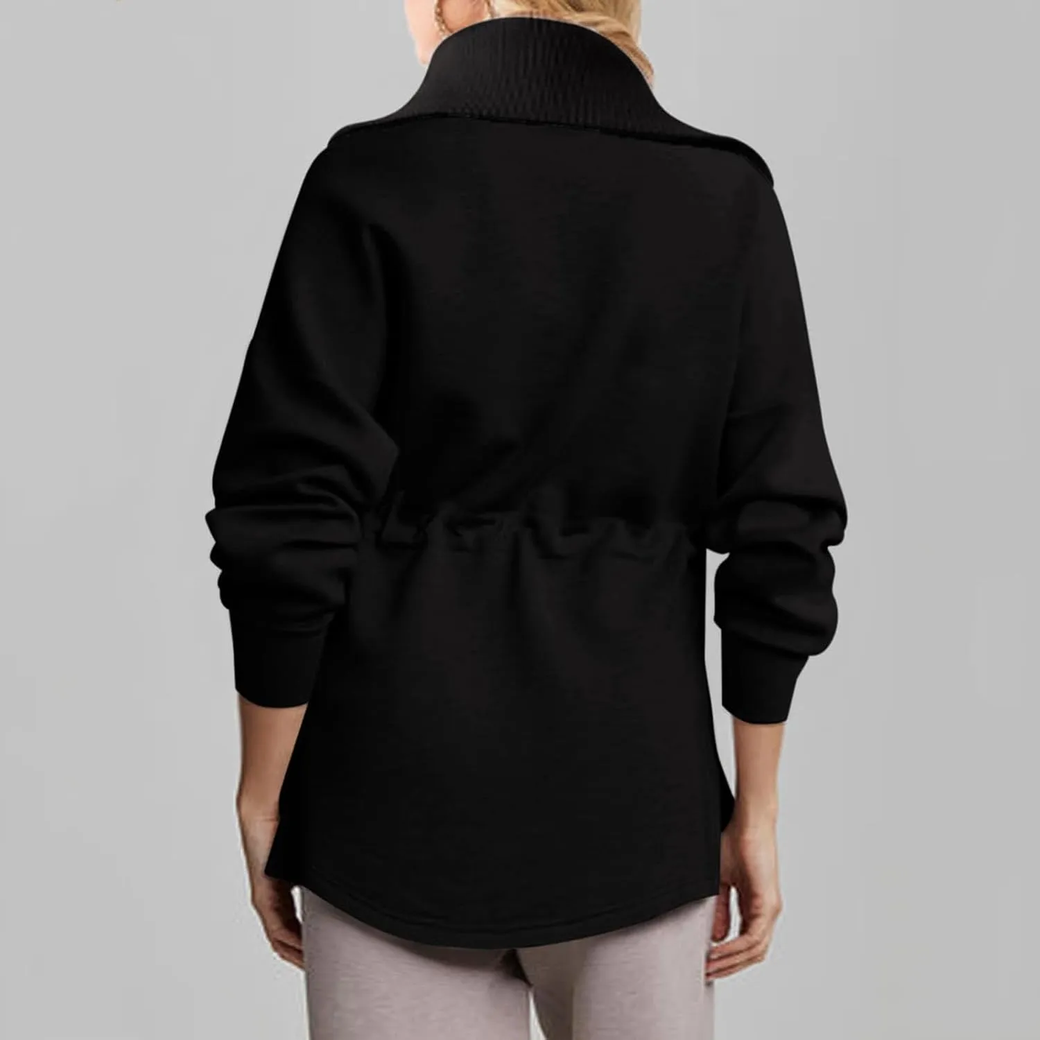 Womens Long Sleeve Tops Half Zip Drawstring Waist Oversized Sweatshirts Fleece Pullover Fashion Outfits 2024