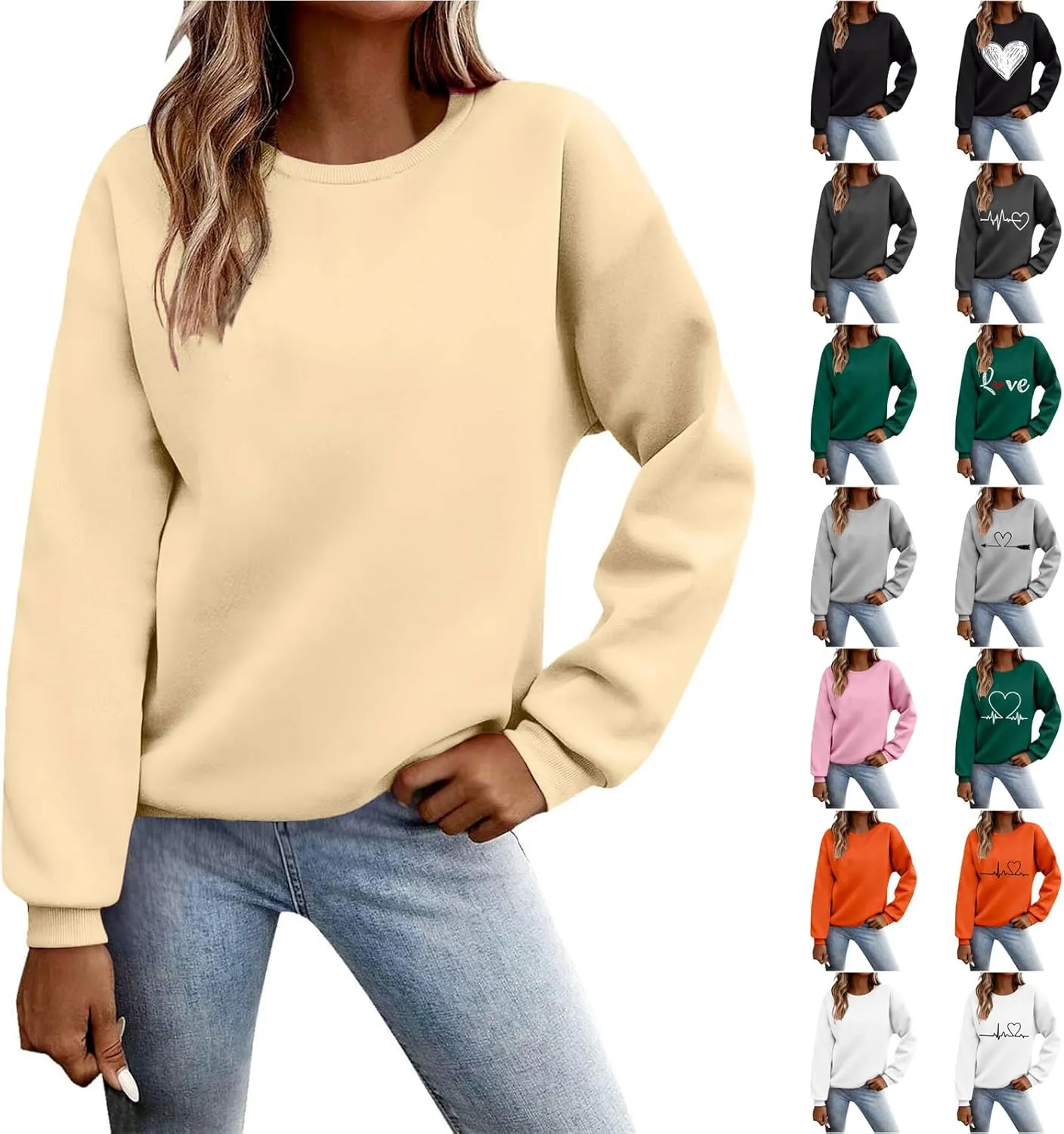 Womens Oversized Sweatshirts Cute Crewneck Long Sleeve Fleece Pullover Tops Winter Outfits Fashion Clothes 2024